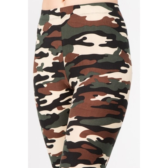 Mid Waist Camo Print Leggings Skinny Pants Long - Picture 4 of 7